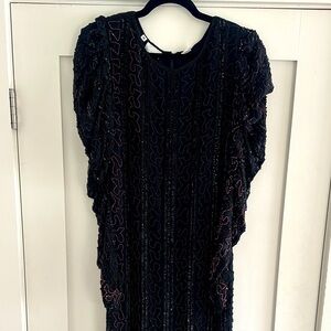 Vintage 90s Beaded Maxi Gown Long Sleeves Size Medium